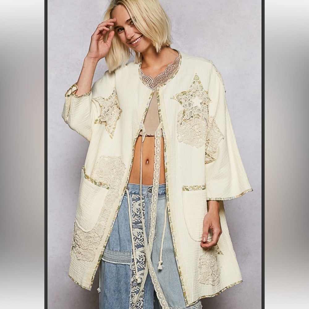 POL. Patchwork Embroidered Kimono Star Jacket - Picture 3 of 4